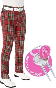 Royal and Awesome Men`s Golf Trousers red Stewart Tartan Golf Pants Waist 30-44 - Picture 1 of 8