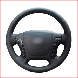 Black Leather Car Steering Wheel Cover for Hyundai Santa Fe 2007-2010 - Picture 1 of 5