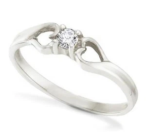 10K White Gold Diamond Solitaire Ring Wedding Band or Promise Minimalist ring - Picture 1 of 2