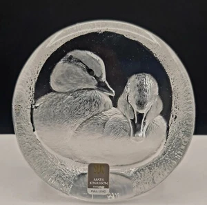 Signed Mats Jonasson Sweden Baby Ducks Duckling Art Glass Paperweight Crystal - Picture 1 of 6