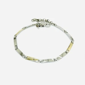 Herren Armband 925 Silber und 9 kt Gelbgold abwechselnde Plaketten _AGB020 - Bild 1 von 4