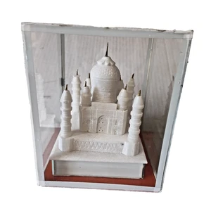 Vintage Taj Mahal weißer Marmor Replik im Glaskasten - Agra Indien Souvenir - Bild 1 von 9