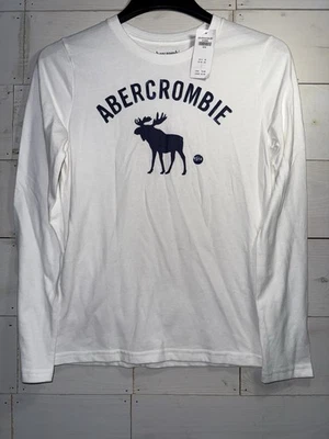 Camiseta Abercrombie Niños Manga Larga Jóvenes Niños 13/14 Blanca con Logo Azul Marino Alce Foto 1 de 4