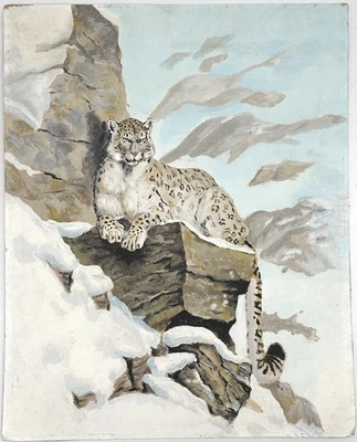 Arte de pintura vintage de Leopardo de las Nieves óleo sobre lienzo - 16"x 20" Foto 1 de 4