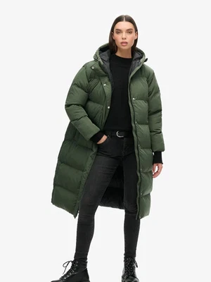 Superdry Womens Khaki Studios Hooded Longline Duvet  Coat - Image 1 of 4