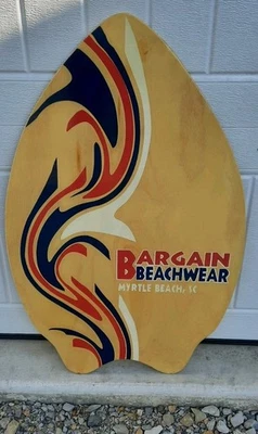 Vintage Skim Wave Boogie Board Wood Wooden Myrtle Beach S.C. Advertising Design - Image 1 of 4