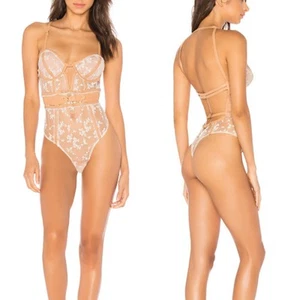 For Love & Lemons Body Rosenknospen Stickerei S weiß hellbraun Dessous Skivvies - Bild 1 von 8