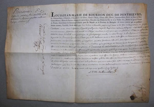 Bourbon Duc de Penthievre. Provision Pleumeur faveur Guyon Colouer Bretagne.1788 - Picture 1 of 2