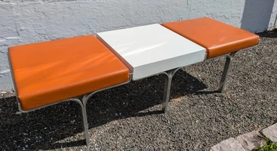Vintage MCM John Behringer JG Furniture Link Bench Orange and White - Image 1 of 4
