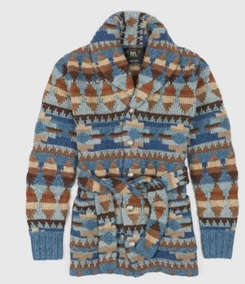 RRL Ralph Lauren Southwestern Linen Silk Wool Blend Hand Knit Cardigan-MEN-XS - Image 1 of 4