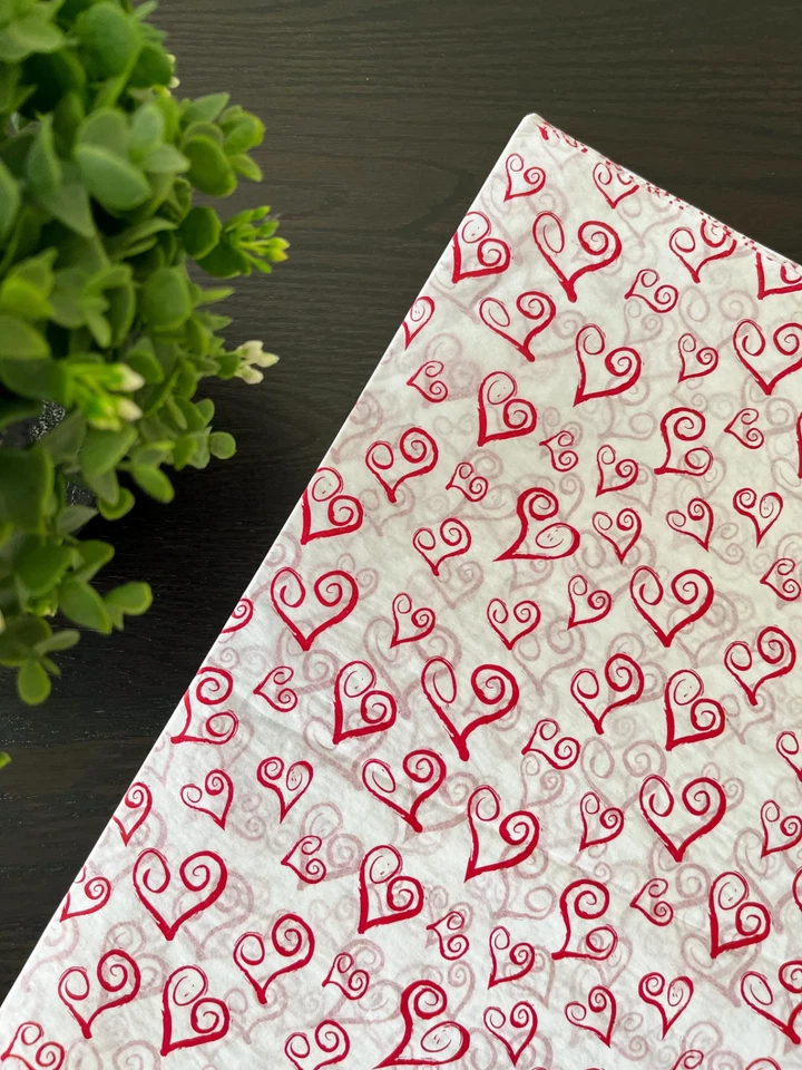 CURLY SWIRLY HEARTS Design Tissue Paper Sheets Choose Size & Package Amount - Image 1 of 4