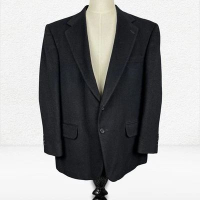 Stafford 100% Camel Hair Blazer 46S Black Two Button Sport Coat Lined Jacket - Image 1 of 4