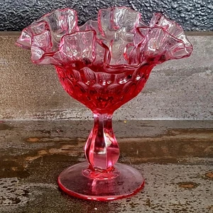 "Florero cuenco vintage de vidrio Fenton repollo rosa con volantes plato de compota 6,5""" - Imagen 1 de 9