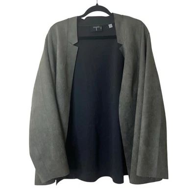 Blazer Abrigo Tahari Carbón Frente Abierto Imitación Cuero Talla 3X Foto 1 de 4