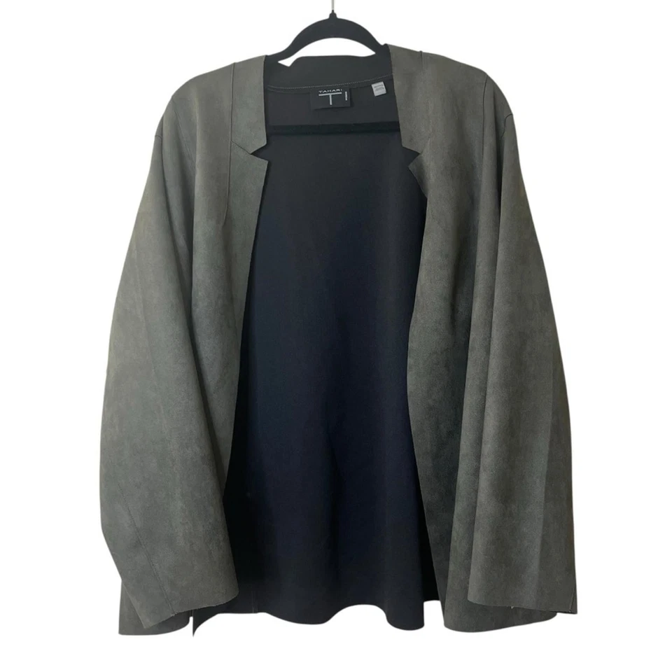 Blazer Abrigo Tahari Carbón Frente Abierto Imitación Cuero Talla 3X Foto 1 de 4