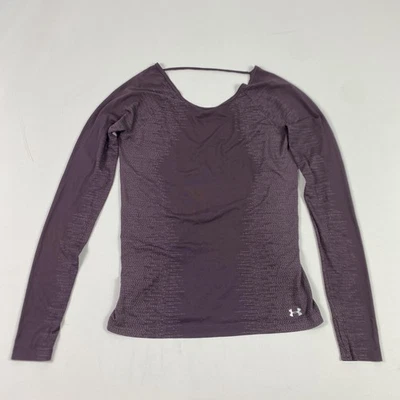 Under Armour Shirt Womens Medium Purple Long Sleeve Open Back Seamless Athletic - Image 1 of 4