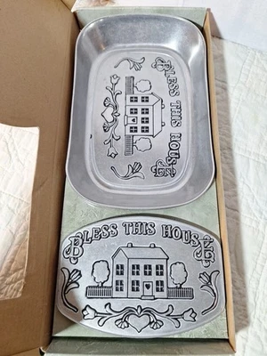 WILTON ARMETALE  Bless This House Tray and Trivet  Metal Serve ware NEW - Image 1 of 4