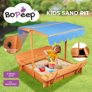 Bopeep Kids Wooden Sandbox Sand Pit Adjustable UV Resistant Canopy Outdoor 112cm - Picture 1 of 12
