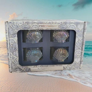 Entertainer Set Of Four Glass Seashell Napkin Rings Beach - Picture 1 of 2