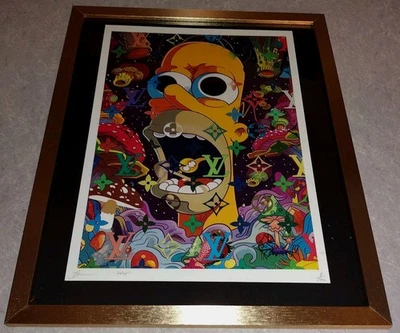 DEATH NYC ltd ed signed FRAMED graffiti art print 45x32cm crazed Homer Simpson - Image 1 of 3