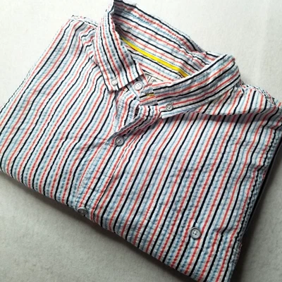 Camisa Alexander Julian Seersucker Abotonada Para Hombre XXL (XL) Rojo Blanco Azul Rayas Foto 1 de 4