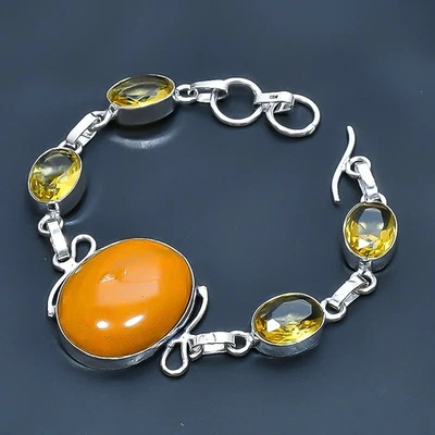 Yellow Mookaite, Citrine Handmade Gemstone Jewelry Bracelet 7-8" H421 - Image 1 of 3