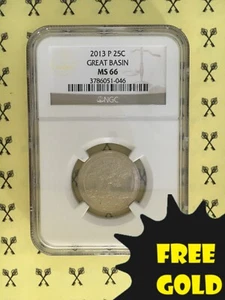 2013-P Great Basin ATB Quarter NGC MS 66 with FREE 1/2 GOLDBACK* - Picture 1 of 4