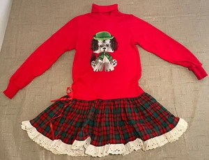 Vintage Girls Plaid Dress Supertex 2000 Dobie Made In USA Scottish Terrier Dog - Picture 1 of 6