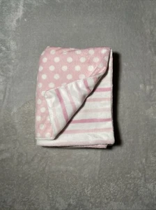 RN 31526 Baby Blanket Pink White Polka Dot Reversible Stripe Soft Lovey 30"x40" - Picture 1 of 7