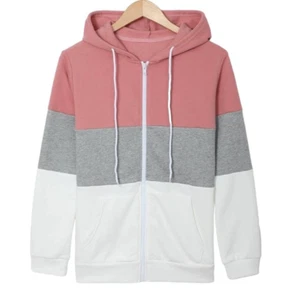 PINK GRAU WEISS REISSVERSCHLUSS FARBBLOCK KORDELZUG HOODIE GRÖSSE XL (16-18) - Bild 1 von 13
