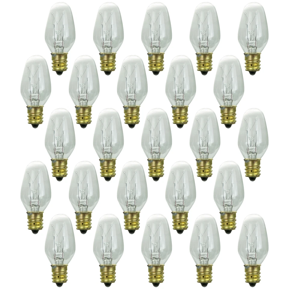 25 Pack Sunlite 10C7/CL Incand 10-Watt Candelabra Based C7 Night Bulb Clear - Image 1 of 1