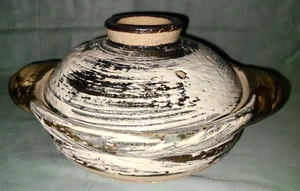 Nagatanien Iga earthenware Donabe rice steamer clay pot, gray & white glaze - Picture 1 of 16