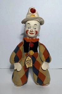 MUÑECA DE TERCIOPELO PAYASO MERRYOUGHT CON ETIQUETA COLGANTE AÑOS 30’s - Imagen 1 de 11