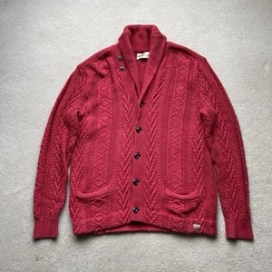 Ralph Lauren Denim Supply Herren Aran Zopfmuster Grobstrick Baumwolle Strickjacke Rot Large - Bild 1 von 16