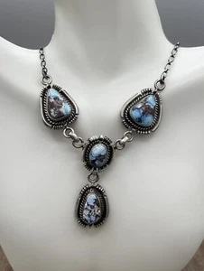 Stunning Native American Navajo Handmade Silver Golden Hills Turquoise Necklace - Picture 1 of 5