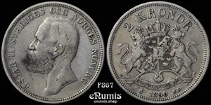 SUECIA, Oscar II, 2 coronas 1890, en muy buen estado - Imagen 1 de 6