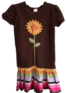 Gymboree Girl Brown Stripe Sunflower Sweater Short Sleeve Size 6Dress - Picture 1 of 8