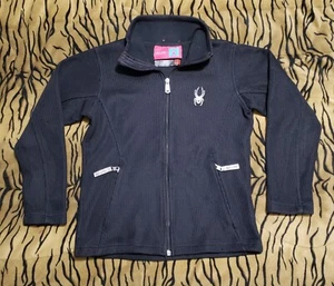 Black SPYDER Ribbed Full-Zip Ski Jacket Zipped Pockets Size Youth Medium EUC - Picture 1 of 14