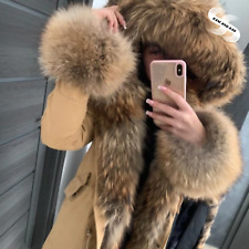 Plus Size Women's Long Parka Jacket with Detachable Real Raccoon Fur-Winter Coat