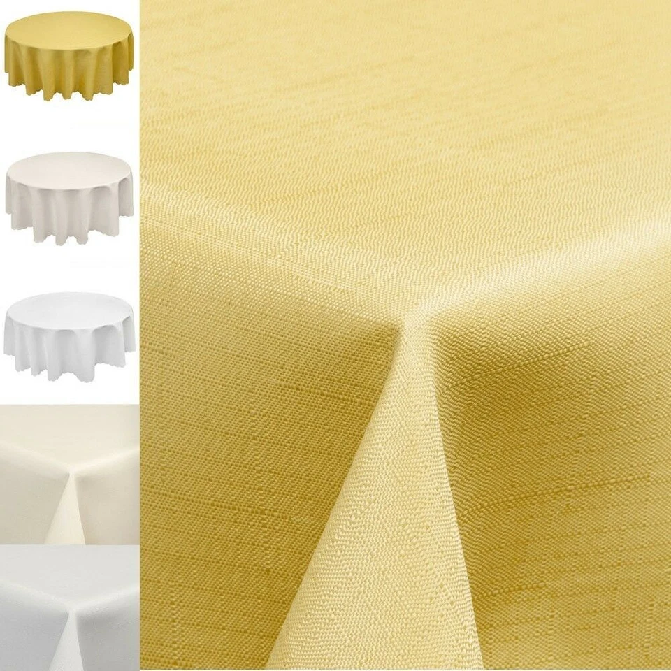 Tischdecke Polyester Tischtuch Stoff Eckig Rund Weiß Creme Gold Leinenoptik ANRO - Bild 1 von 1