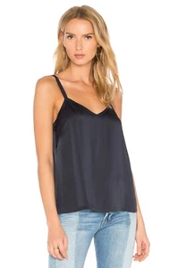 VINCE Navy Wide Strap Satin Cami Tank Top in Coastal Blue Sz S $225 - Picture 1 of 9