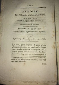PORC. CHARCUTERIE. MEMOIR AN DIE ERZIEHUNG UND BESCHÄFTIGUNG VON SCHWEINEN.1814. - Bild 1 von 9