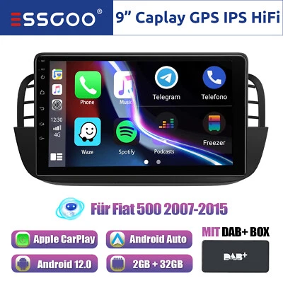 9" Android 12 DAB+ CarPlay Autoradio Für Fiat 500 07-2015 GPS NAV Bluetooth IPS - Bild 1 von 4