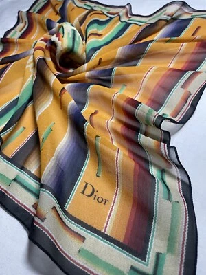 Mini bufanda de seda Christian Dior naranja a rayas con logotipo  Foto 1 de 4