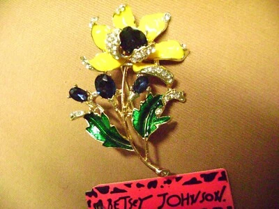 НОВЫЙ С ЯРЛЫКАМИ BETSEY JOHNSON ЦВЕТОК СИНИЙ КРИСТАЛЛ ЭМАЛИ ЗОЛОТОЙ ТОН БРОШЬ-ПРОДАВЕЦ ИЗ США - Изображение 1 из 4