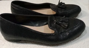 Dune London Women's Black Leather UK 4 Moc Snake Skin Loafers Tassels Gallerie - Picture 1 of 13