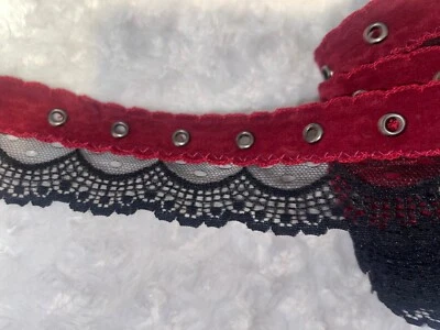 3 yardas borgoña terciopelo plata ojal festoneado poli encaje costura ribete Foto 1 de 2