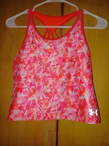 Under Armour Girls swim top pink Orange Criss Cross heat gear fitted size 12 - Picture 1 of 3