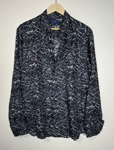 Camicia #360 ETON Navy stampa geometrica twill di seta taglia L vendita al dettaglio $395 - Foto 1 di 6