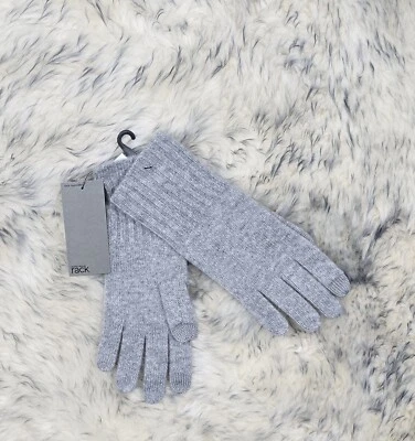 NWT NORDSTROM RACK 100% CASHMERE WOMEN'S GLOVES HEATHER GREY GRIP POINTER  THUMB - Image 1 of 2